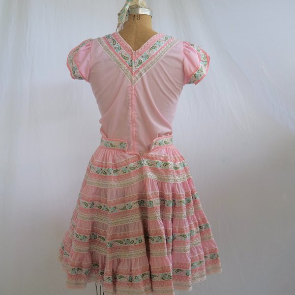 vtg 50s JEANETTES SOUTHWEST Pink Full Pleated Skirt & Top Set Swing Rockabilly 8 - Picture 13 of 15